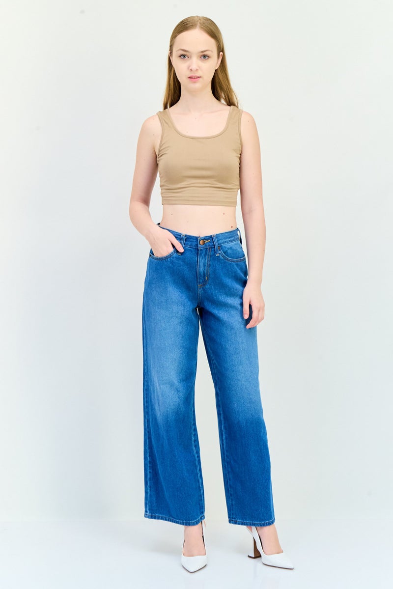 Universal Thread جينز نسائي واسع الساق بتصميم مريح، غسول متوسط، بدون تمدد، أزرق - Image 4